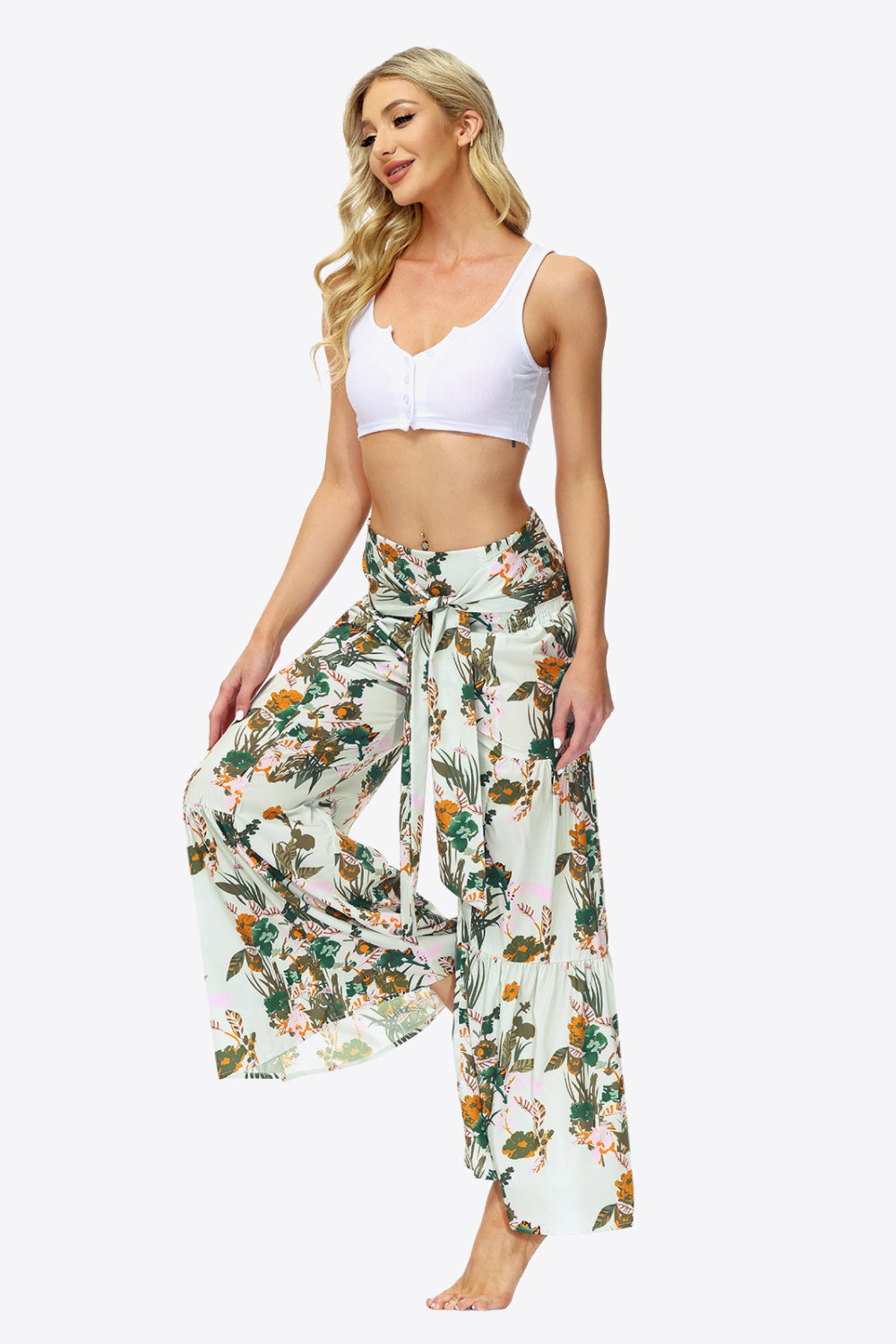 Floral Tie-Waist Tiered Culottes - Runway Frenzy