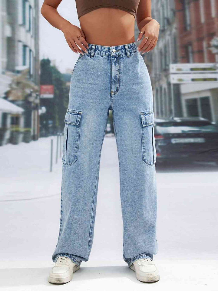 Pocketed Long Jeans Trendsi