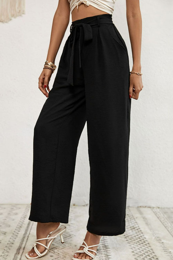 Belted Pleated Waist Wide Leg Pants - Runway Frenzy