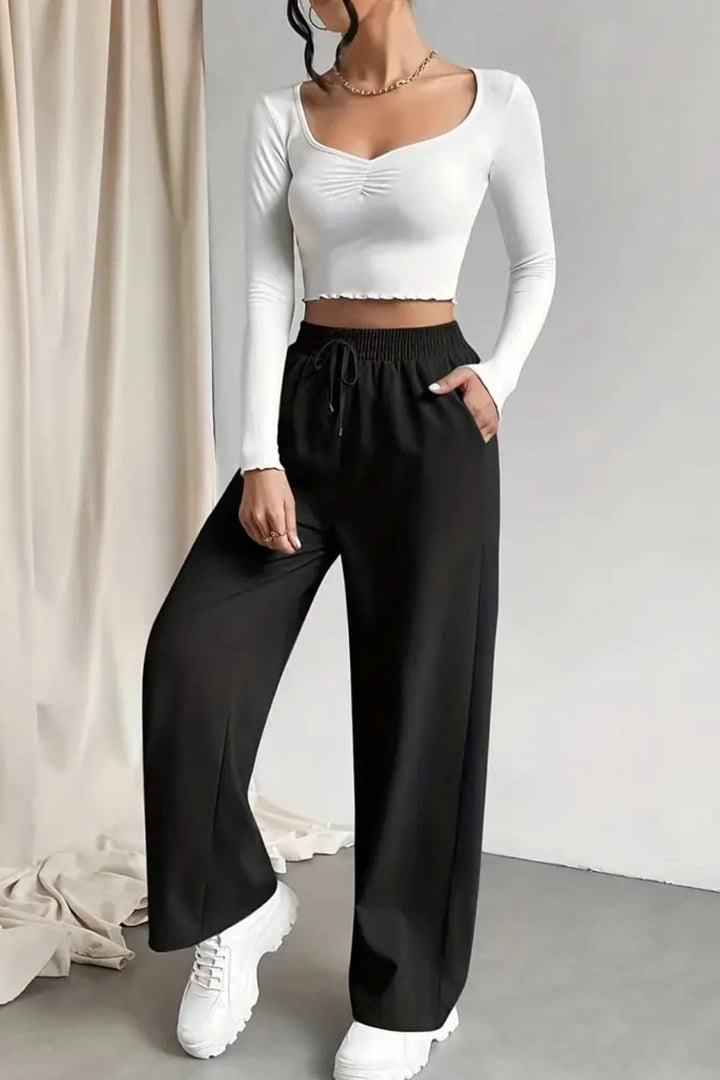 Tied Straight Leg Pants with Pockets - Runway Frenzy 