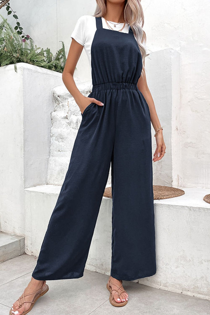 Elastic Waist Overalls with Pockets - Runway Frenzy