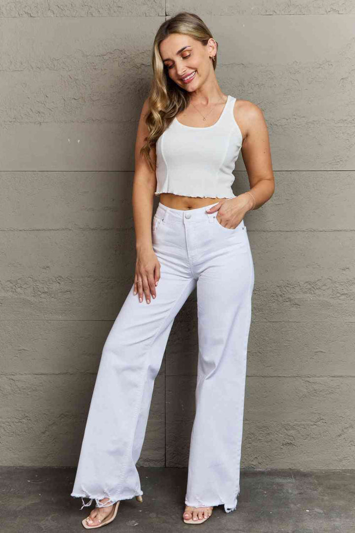 RISEN Raelene Full Size High Waist Wide Leg Jeans in White Trendsi