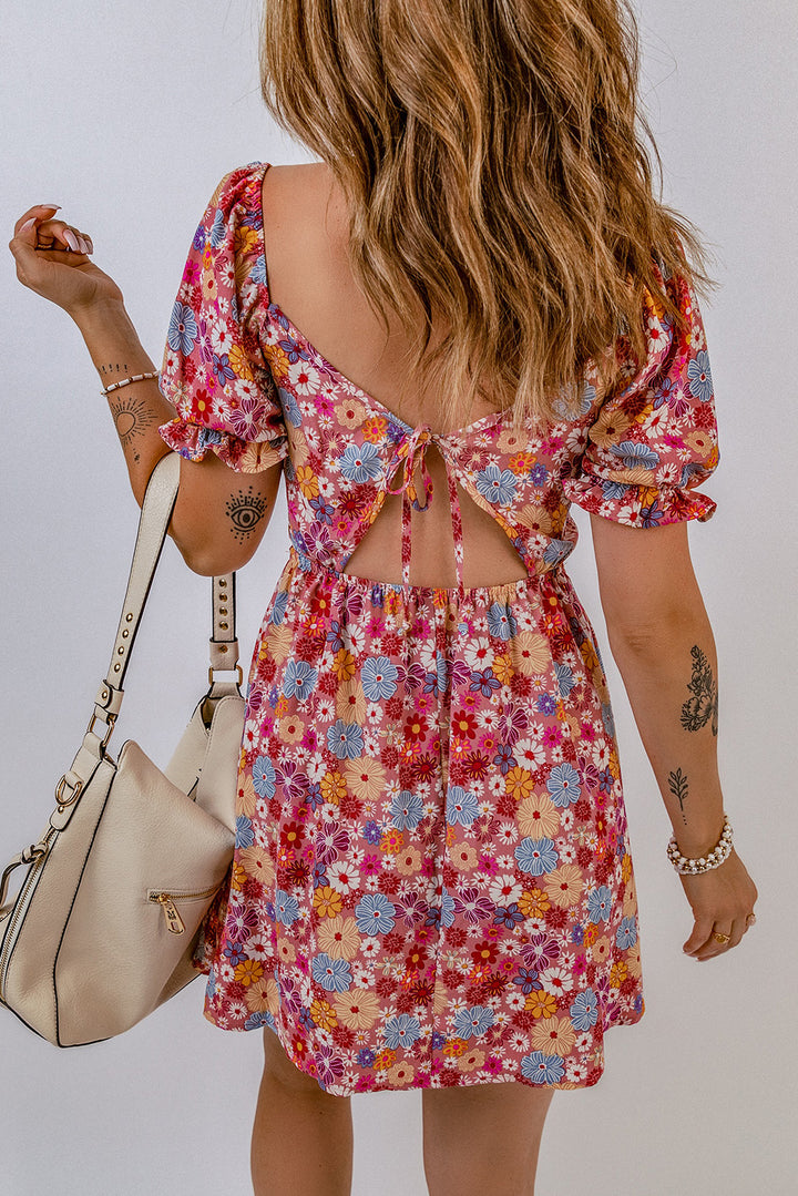 Floral Square Neck Open Back Dress - Runway Frenzy