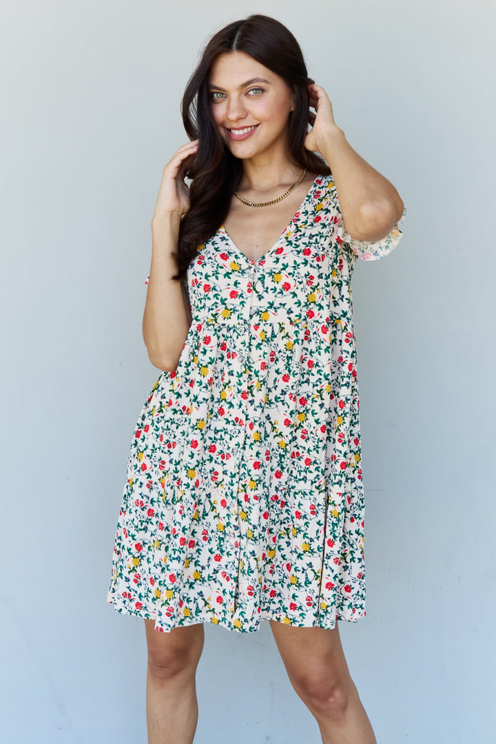 Ninexis Follow Me Full Size V-Neck Ruffle Sleeve Floral Dress - Runway Frenzy 