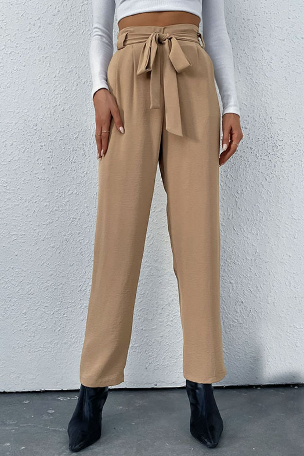 Belted Straight Leg Pants with Pockets - Runway Frenzy