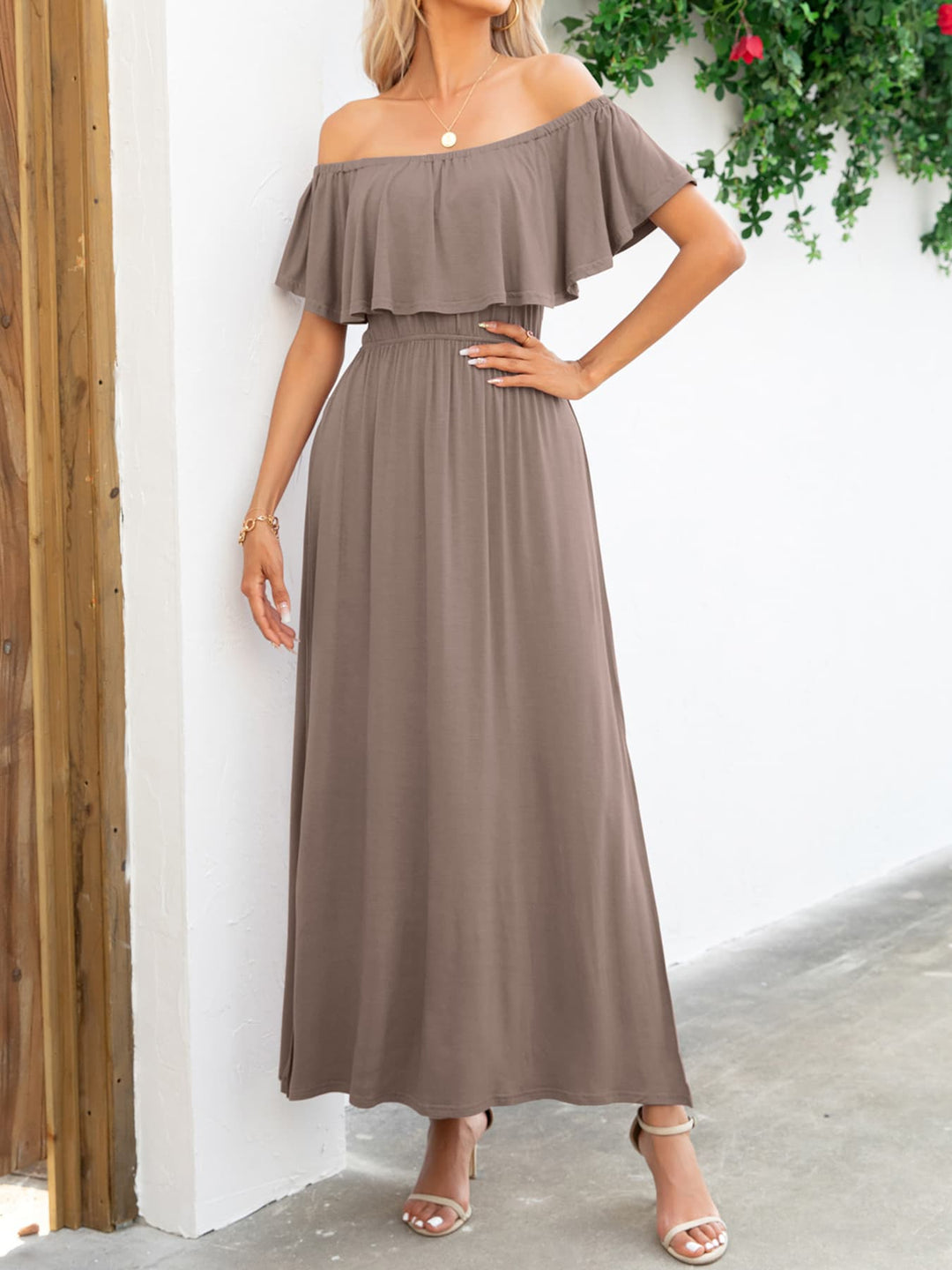 Off-Shoulder Slit Maxi Dress - Runway Frenzy 