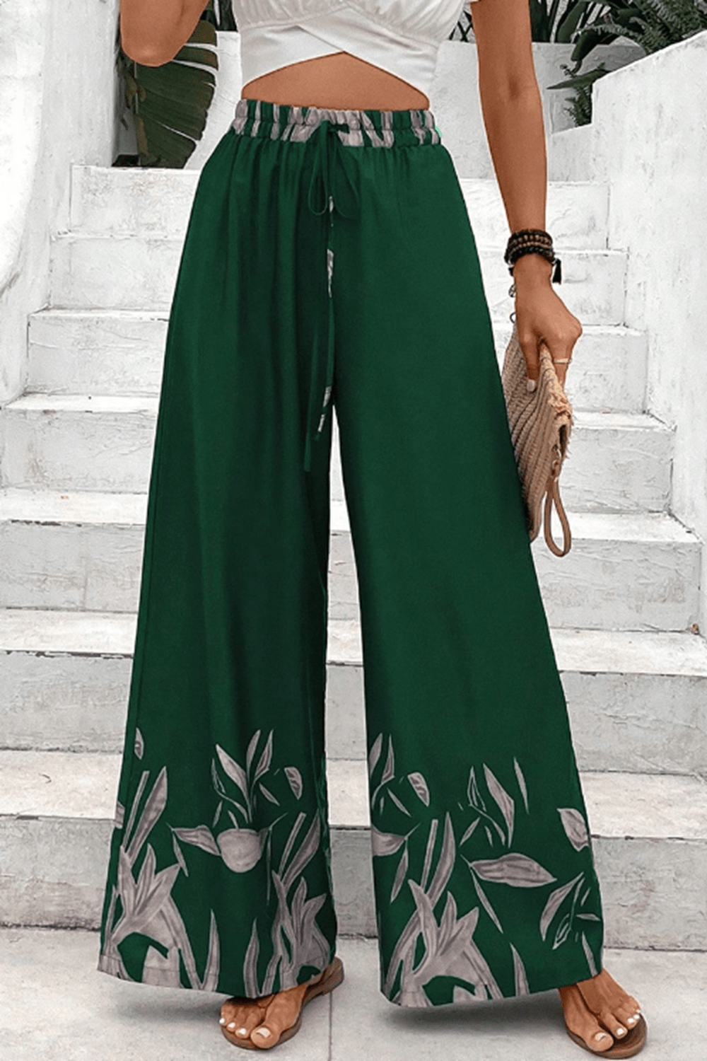 Drawstring Tie High Waist Relax Fit Long Pants - Runway Frenzy