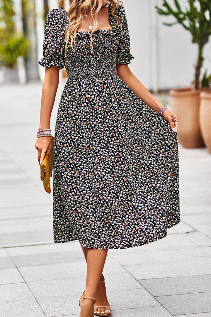 Floral Ruffled Square Neck Dress with Pockets - Runway Frenzy