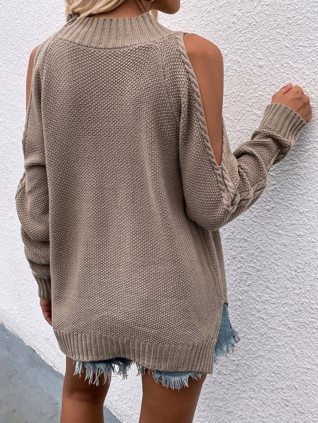 Cable-Knit Cold Shoulder Sweater - Runway Frenzy