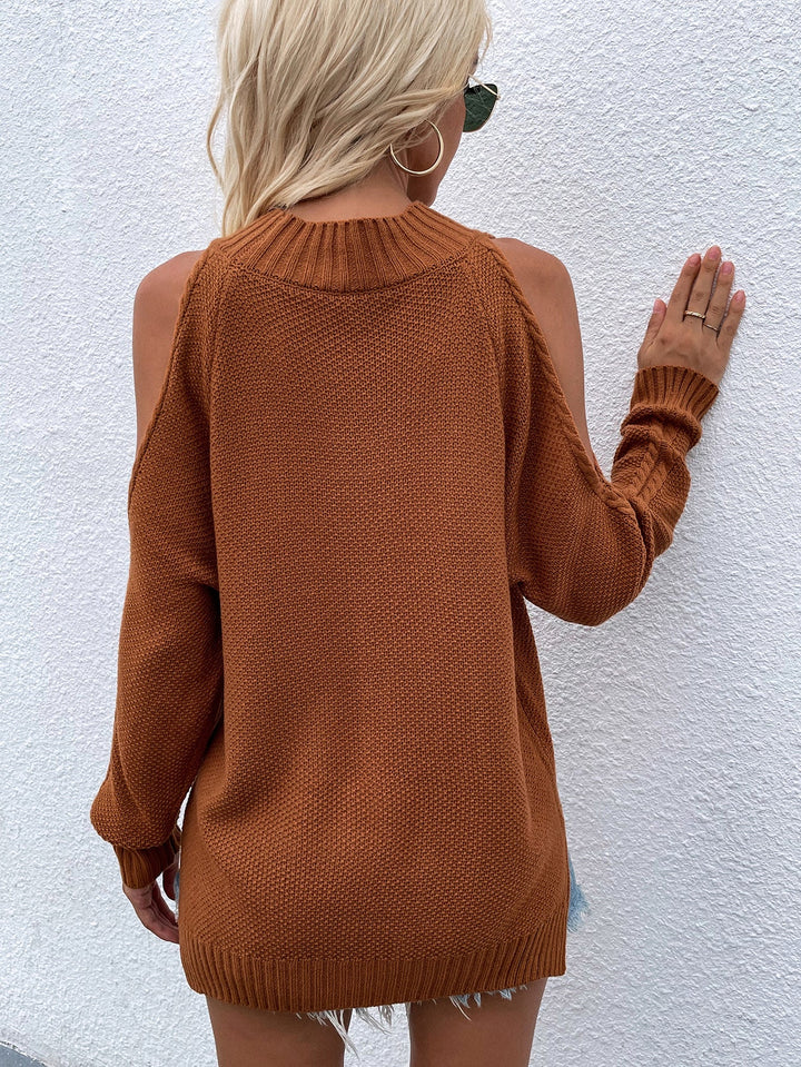 Cable-Knit Cold Shoulder Sweater - Runway Frenzy