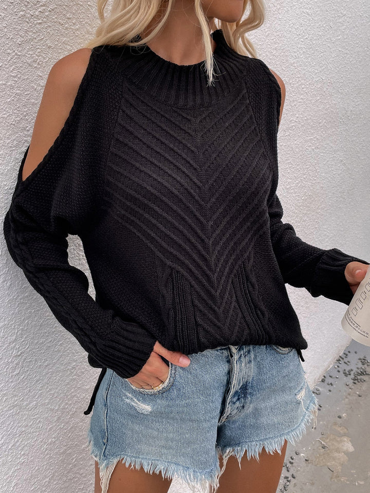 Cable-Knit Cold Shoulder Sweater - Runway Frenzy