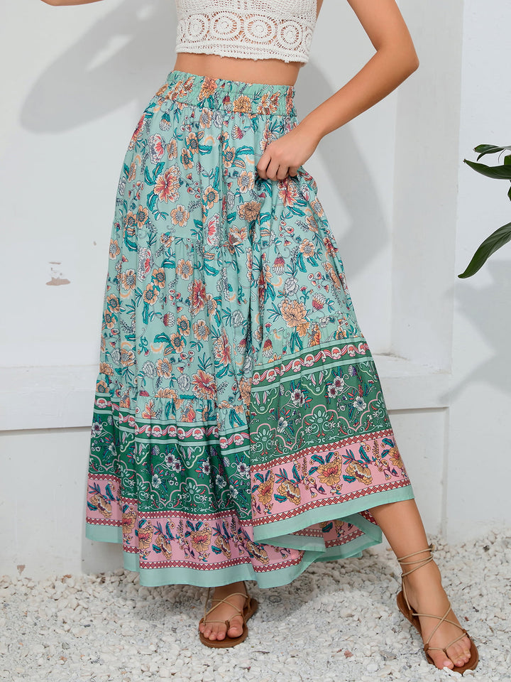 Bohemian Print Smocked Waist Maxi Skirt - Runway Frenzy