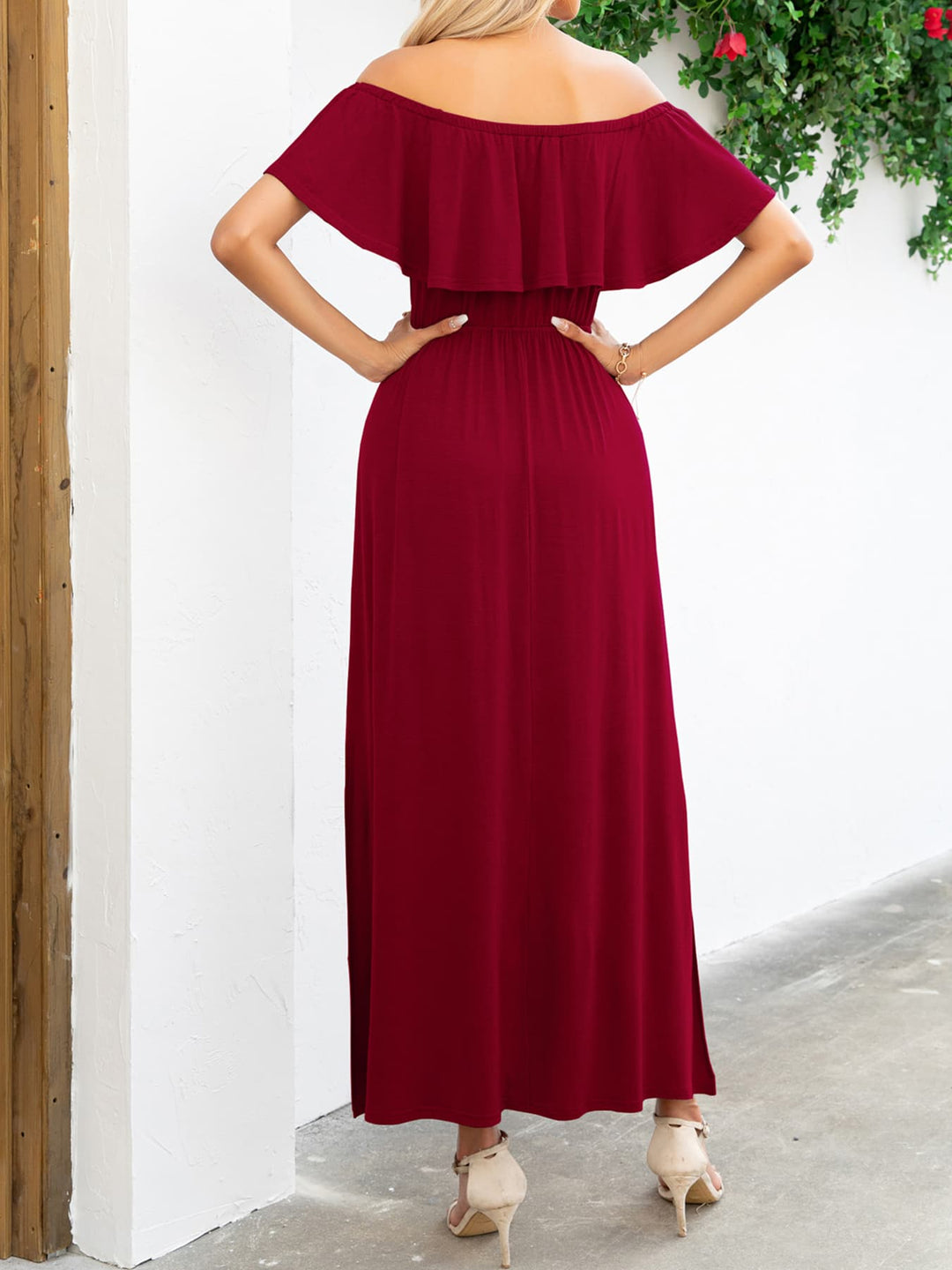 Off-Shoulder Slit Maxi Dress - Runway Frenzy 