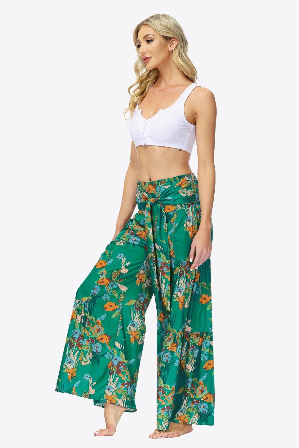 Floral Tie-Waist Tiered Culottes - Runway Frenzy