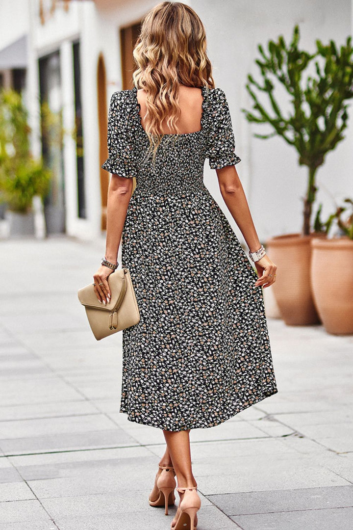 Floral Ruffled Square Neck Dress with Pockets - Runway Frenzy