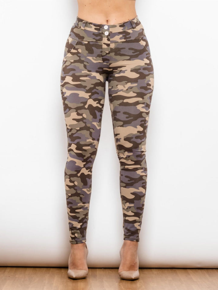 Full Size Camouflage Buttoned Leggings - Runway Frenzy