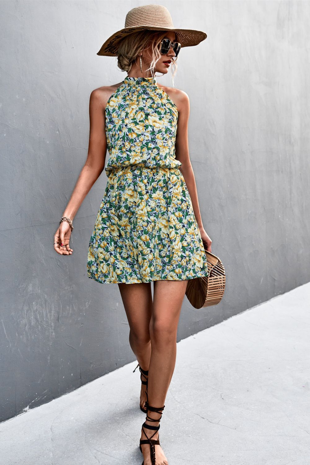 Floral Tied Sleeveless Mini Dress - Runway Frenzy