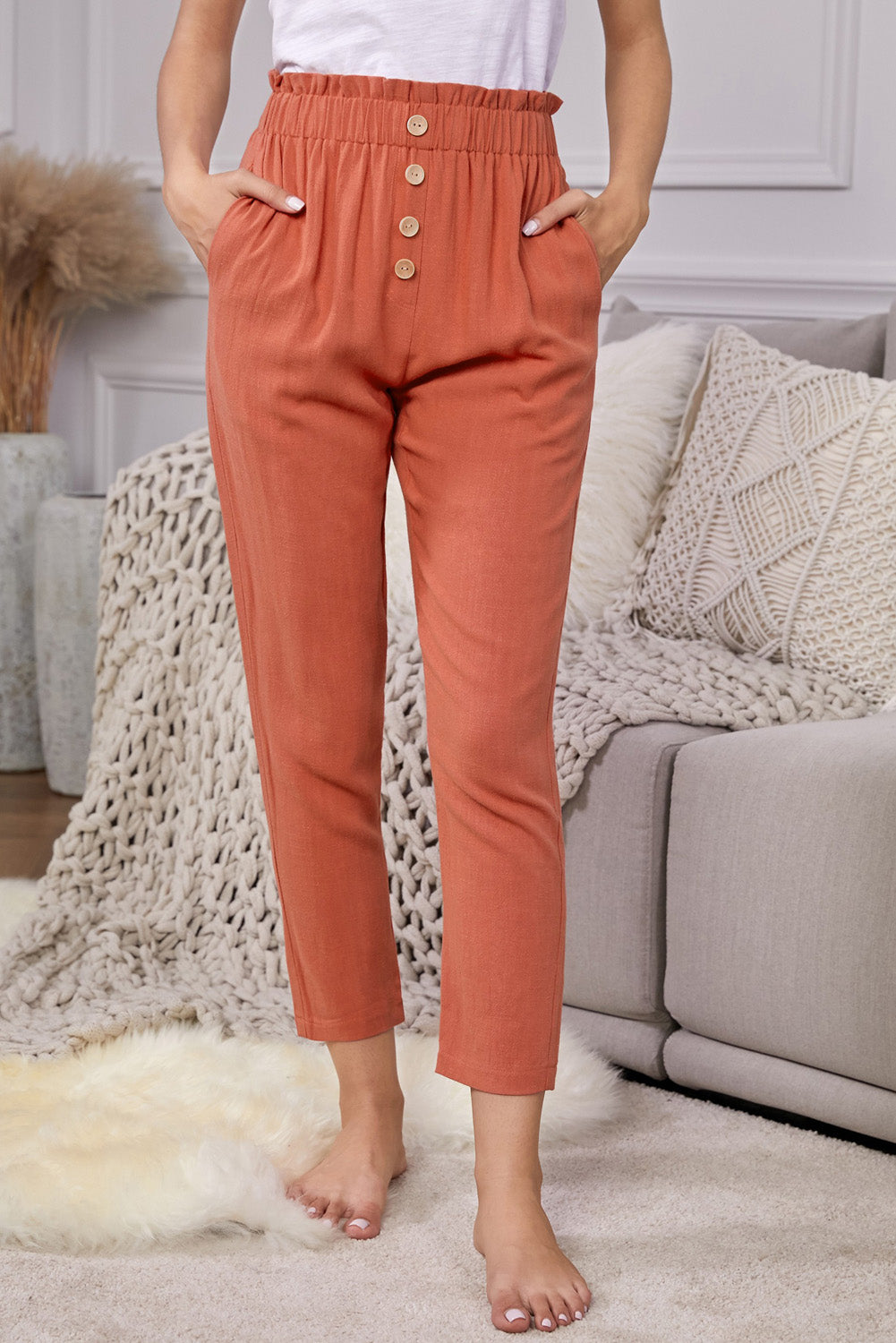 Linen Blend Pocketed Pants - Runway Frenzy 