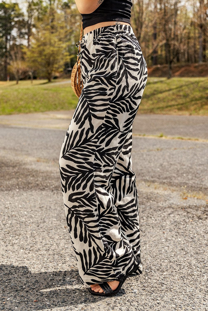 Printed Drawstring Waist Pants with Pockets - Runway Frenzy 