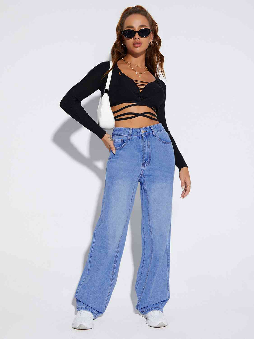 Buttoned Fly Long Jeans Trendsi