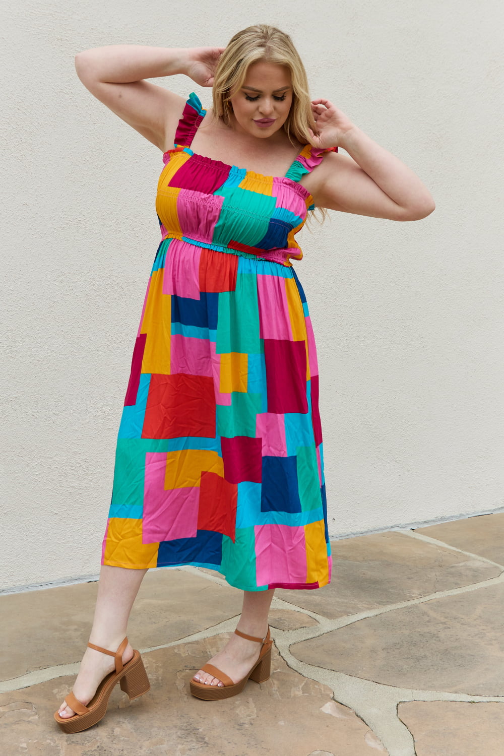 And The Why Multicolored Square Print Summer Dress - Runway Frenzy