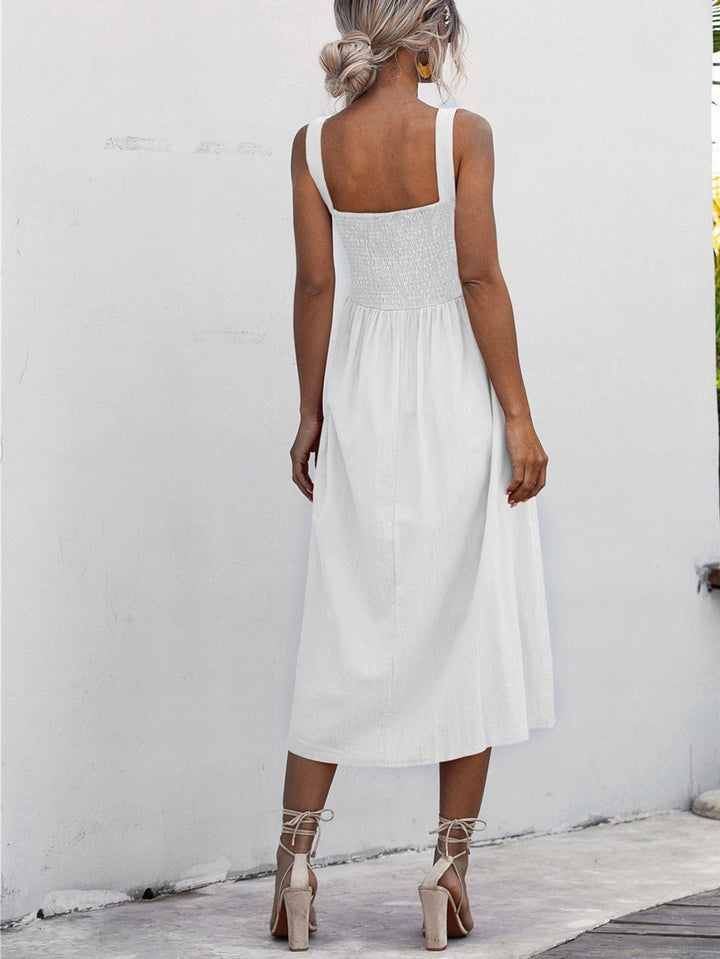 Square Neck Sleeveless Smocked Midi Dress - Runway Frenzy 