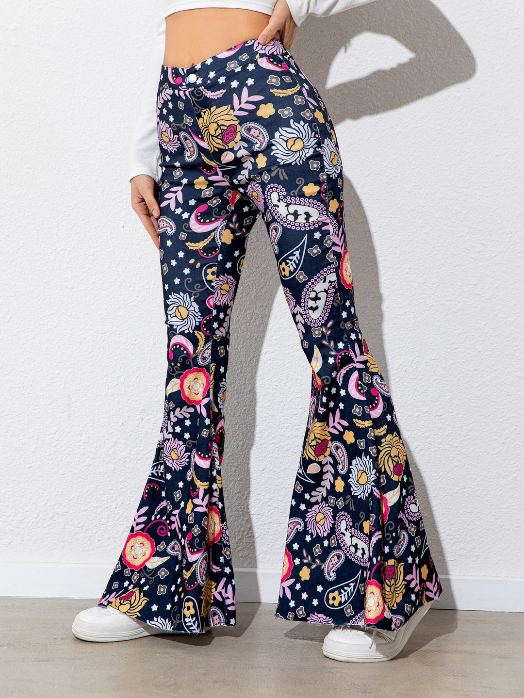 Floral High Waist Flare Leg Pants - Runway Frenzy