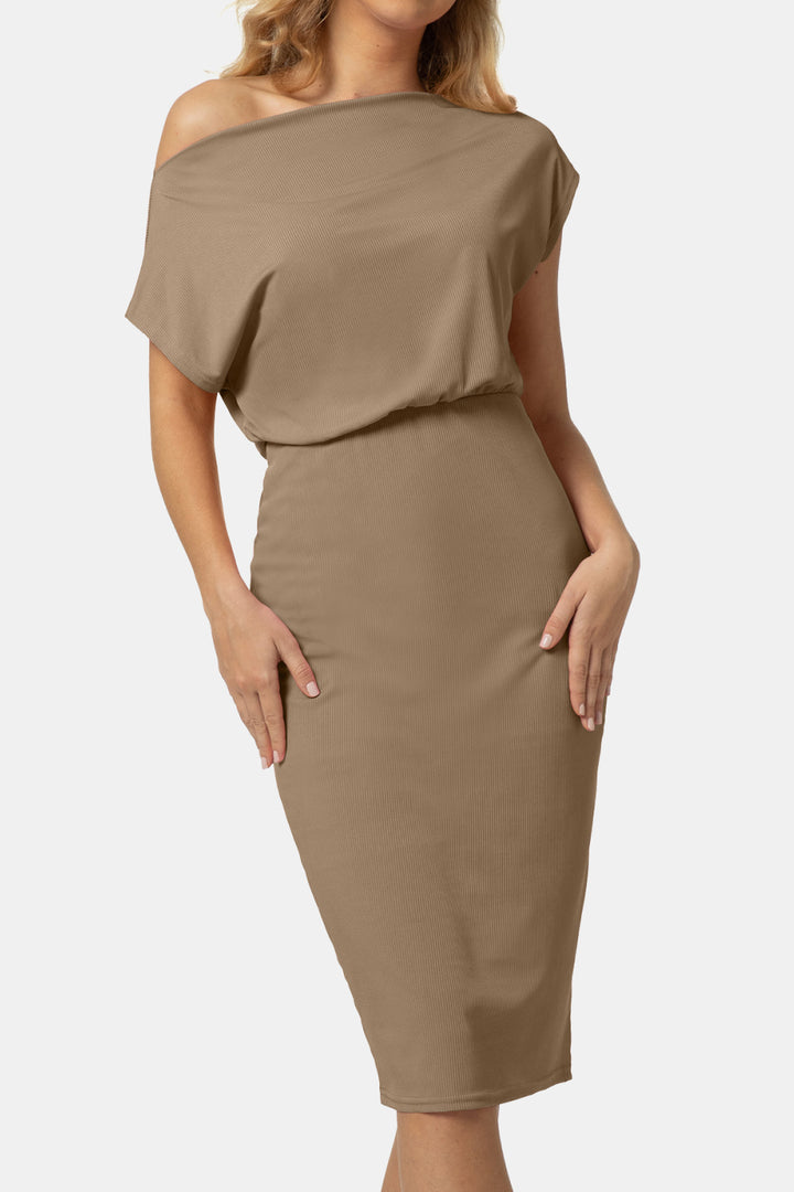 Boat Neck Short Sleeve Knee-Length Dress - Runway Frenzy