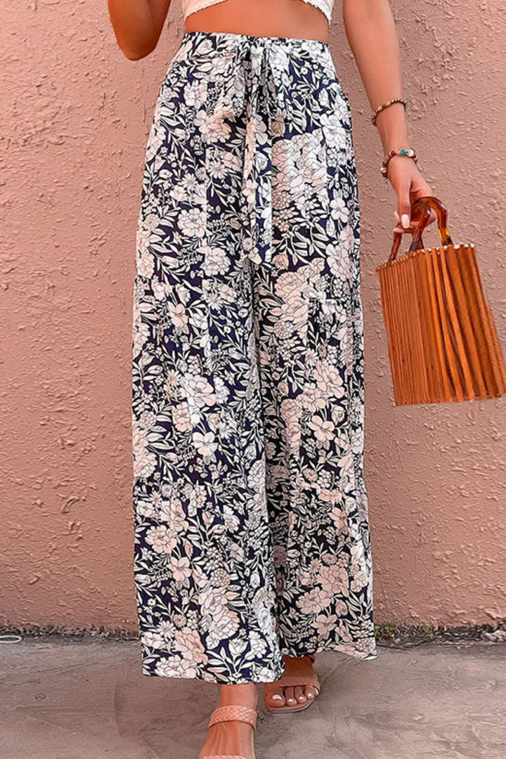 Floral Belted Wide Leg Pants - Runway Frenzy