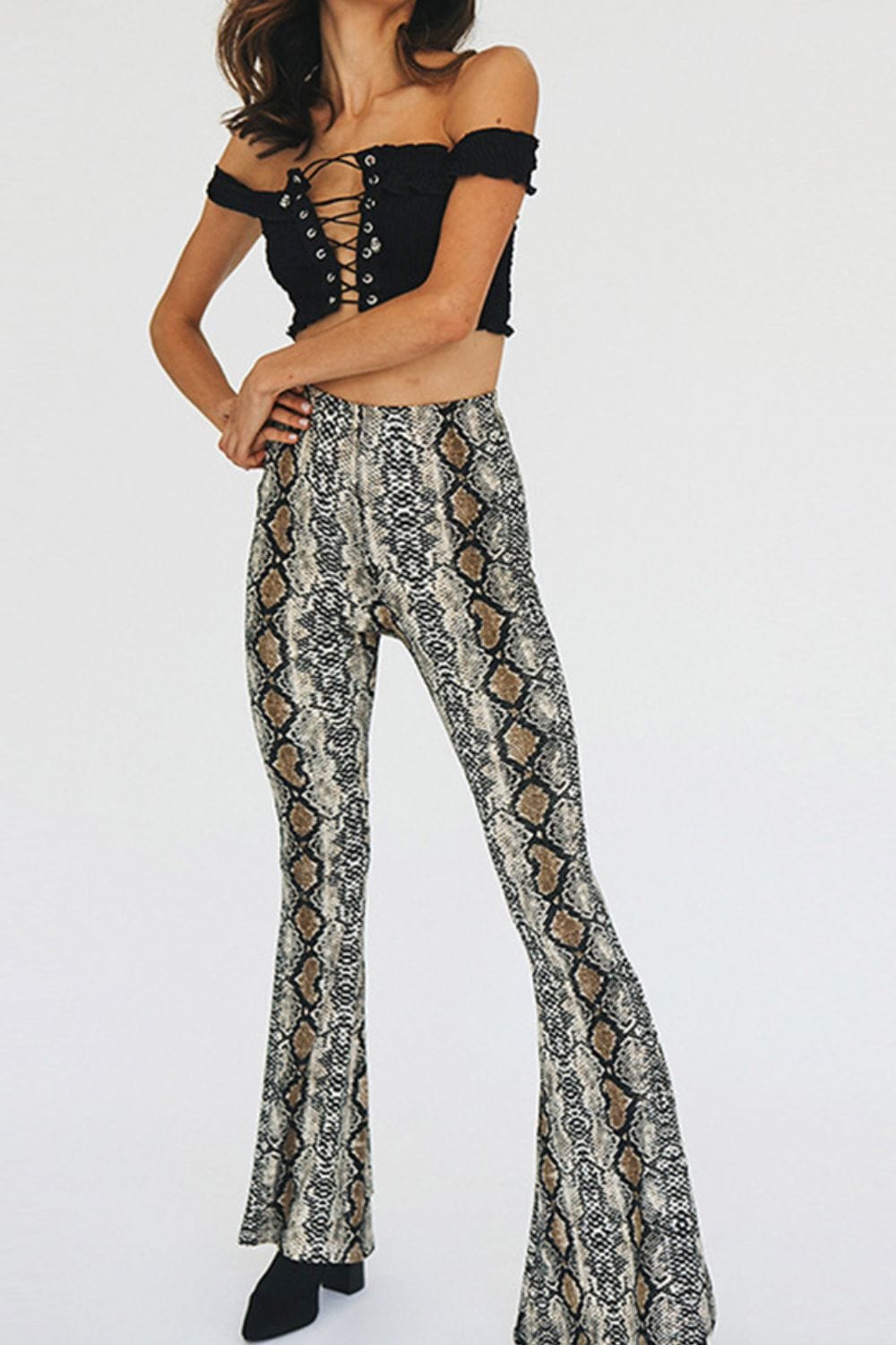 Snakeskin Print Flare Pants - Runway Frenzy 