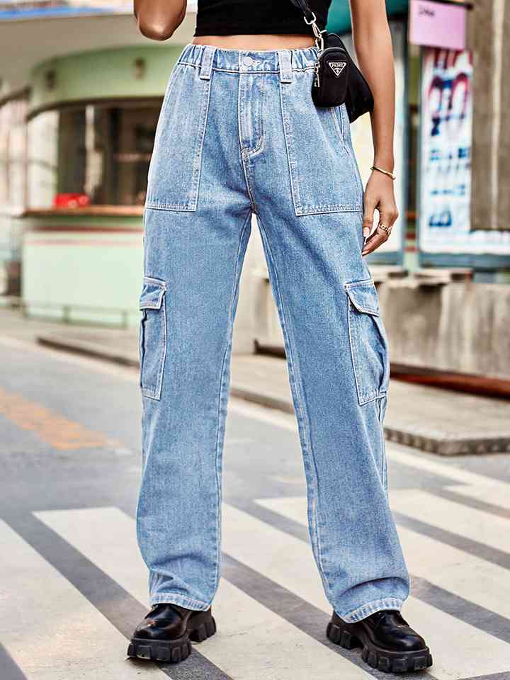 Straight Leg Cargo Jeans Trendsi