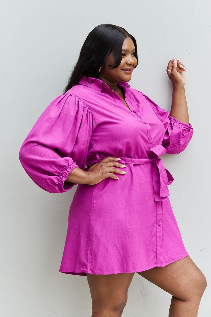 Jade By Jane Hello Darling Full Size Half Sleeve Belted Mini Dress in Magenta - Runway Frenzy 