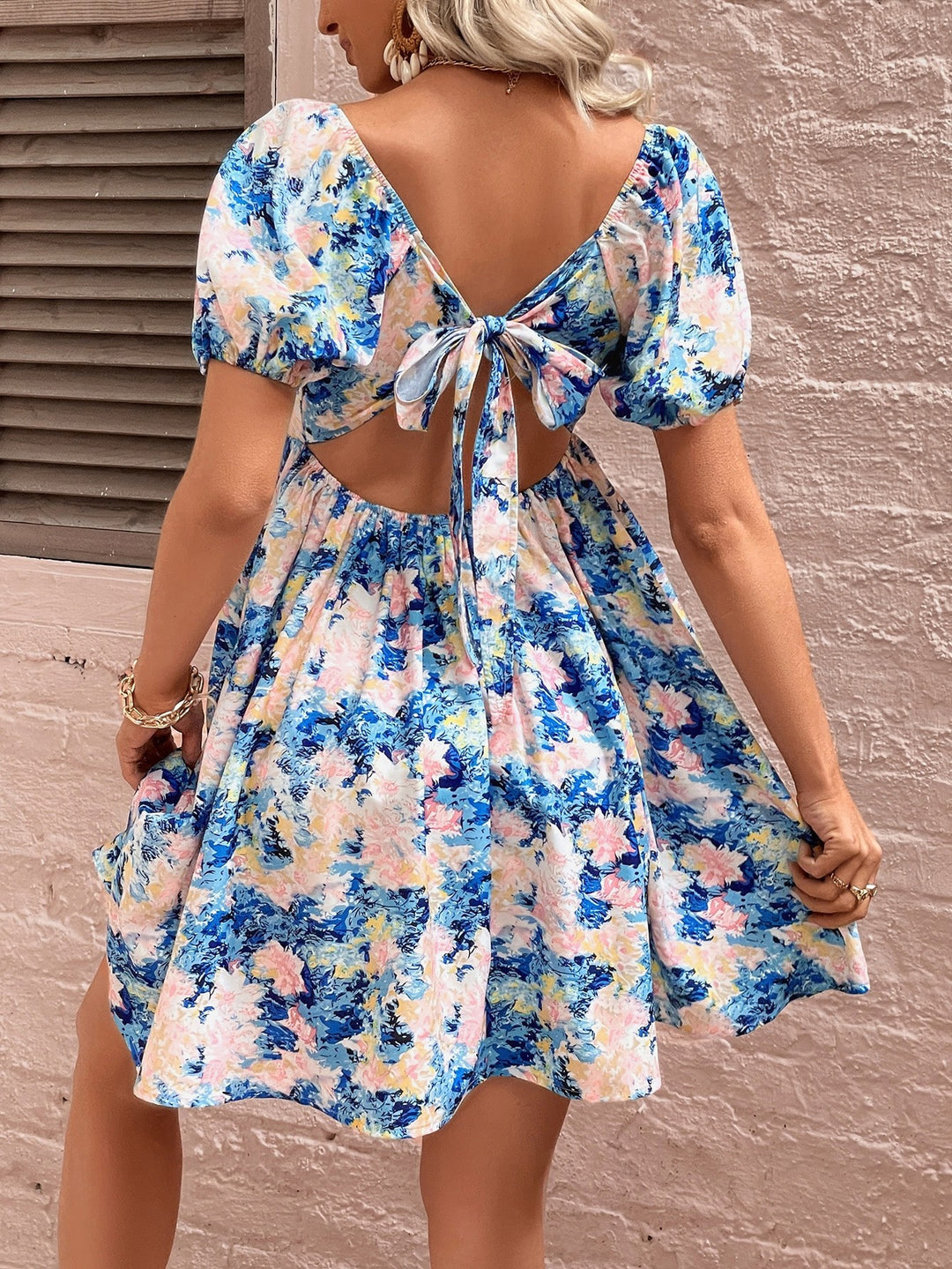 Floral Square Neck Puff Sleeve Dress - Runway Frenzy