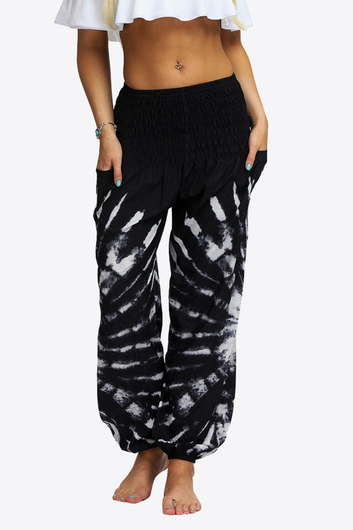 Tie-Dye Smocked Waist Pocket Joggers - Runway Frenzy 