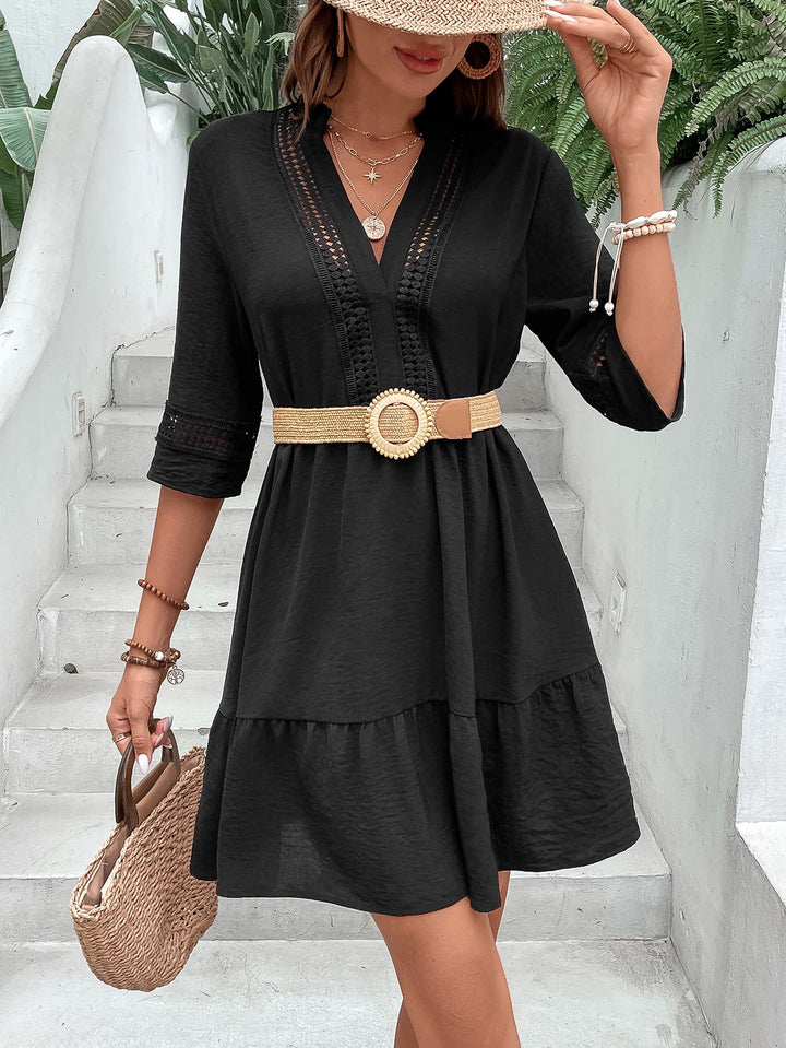 Notched Neck Half Sleeve Dress - Runway Frenzy 