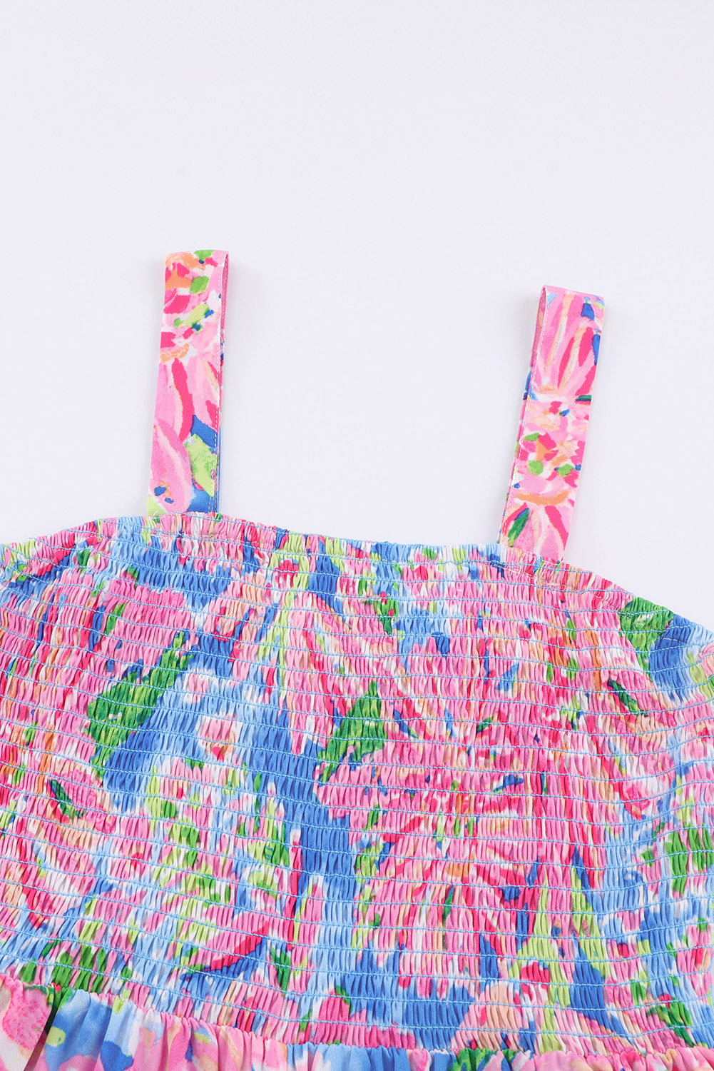 Floral Smocked Square Neck Jumpsuit with Pockets - Runway Frenzy