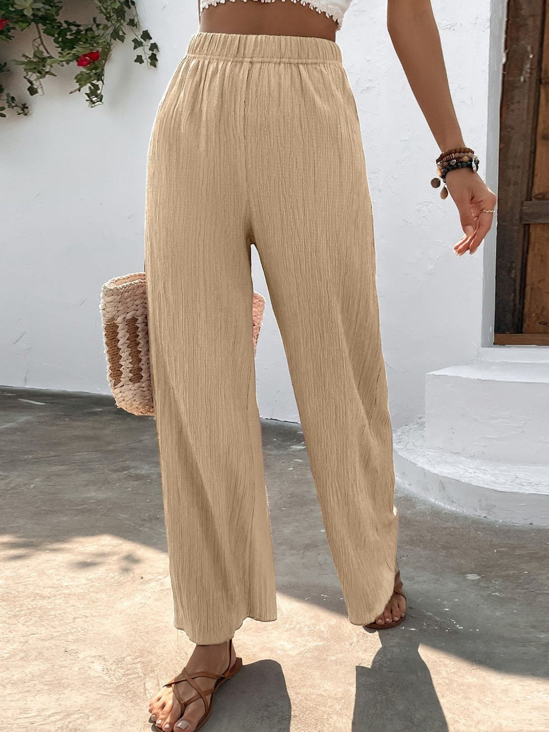 Textured High-Waist Wide Leg Pants - Runway Frenzy