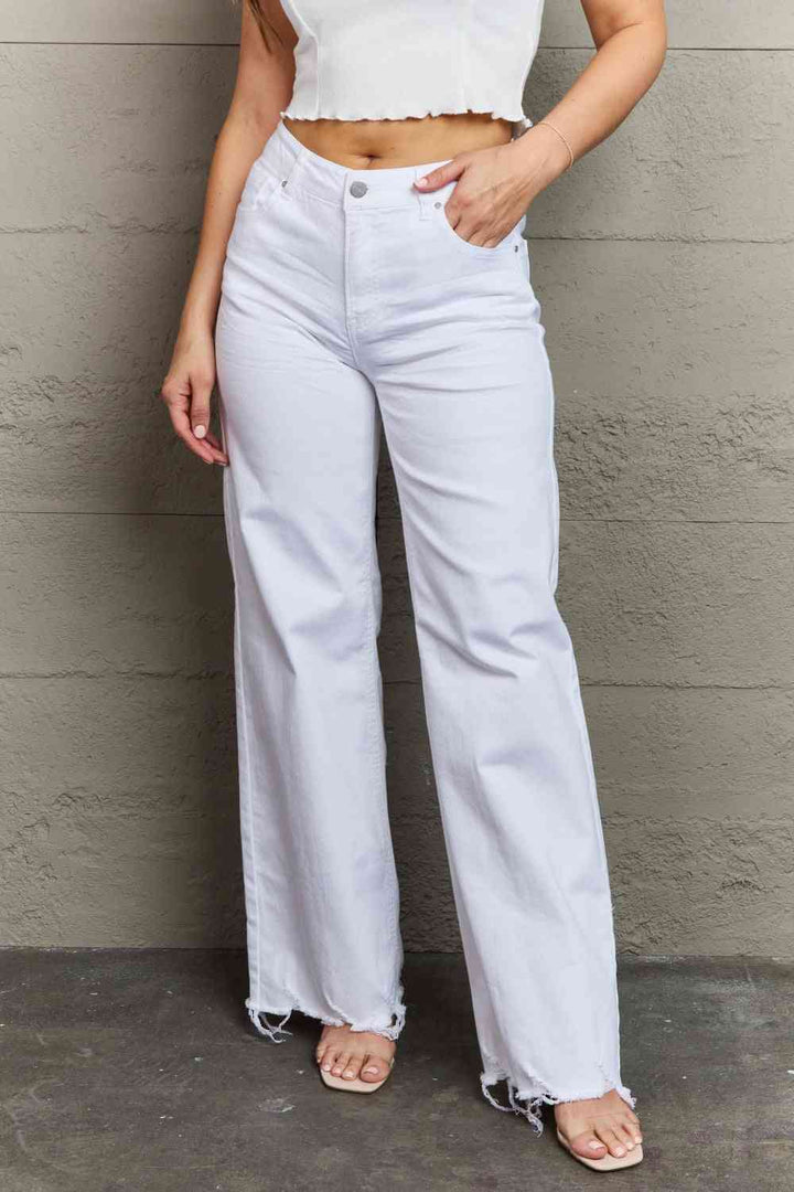 RISEN Raelene Full Size High Waist Wide Leg Jeans in White Trendsi