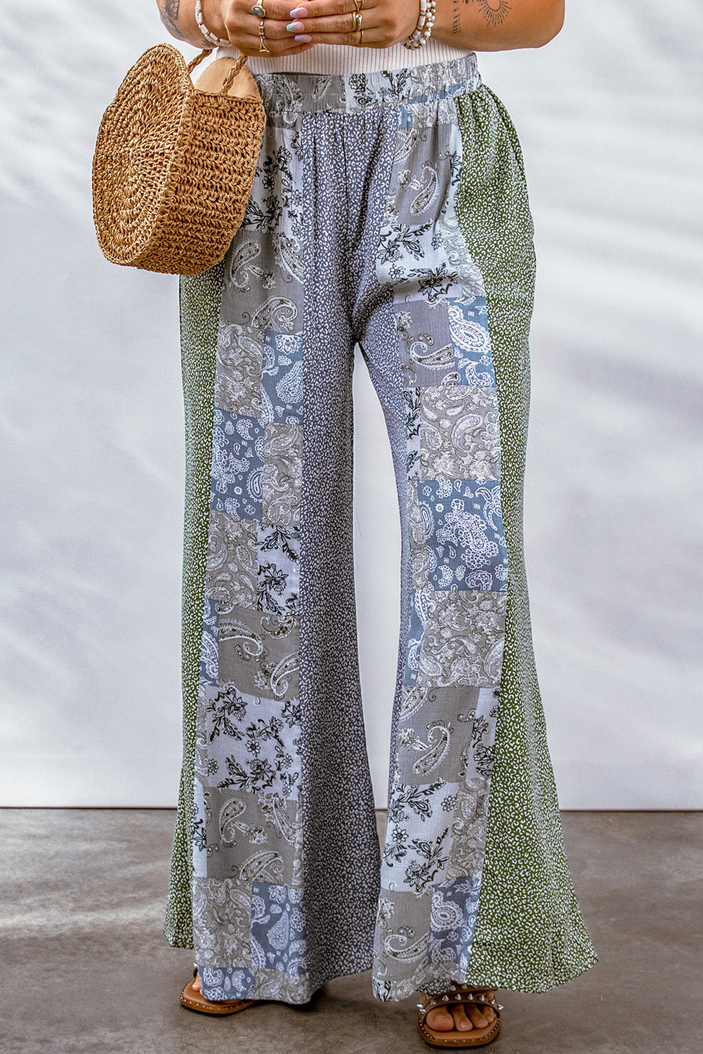 Mixed Print Pull-On Wide Leg Pants - Runway Frenzy 