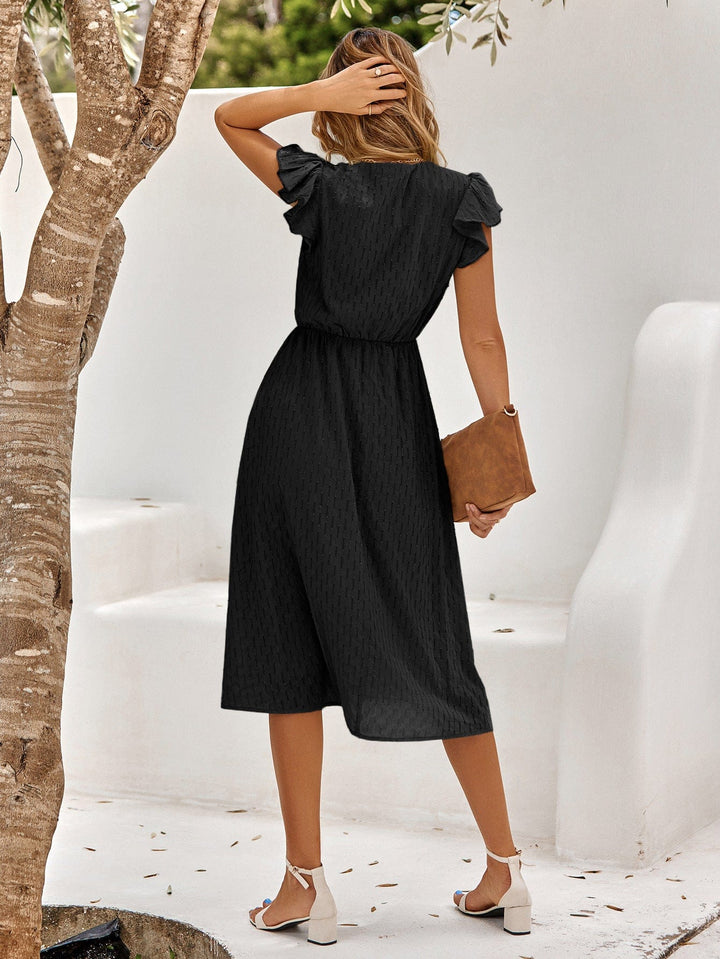 V-Neck Flutter Sleeve Midi Dress - Runway Frenzy 