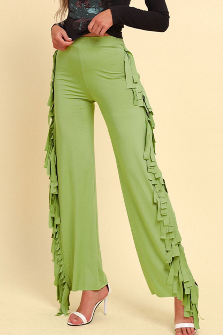 Fringe Trim Wide Leg Pants - Runway Frenzy