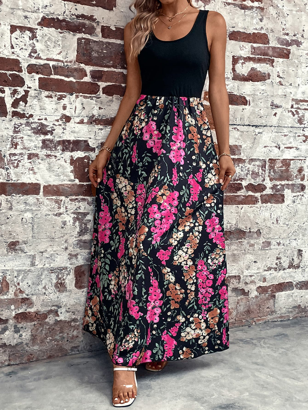 Floral Scoop Neck Sleeveless Maxi Dress - Runway Frenzy