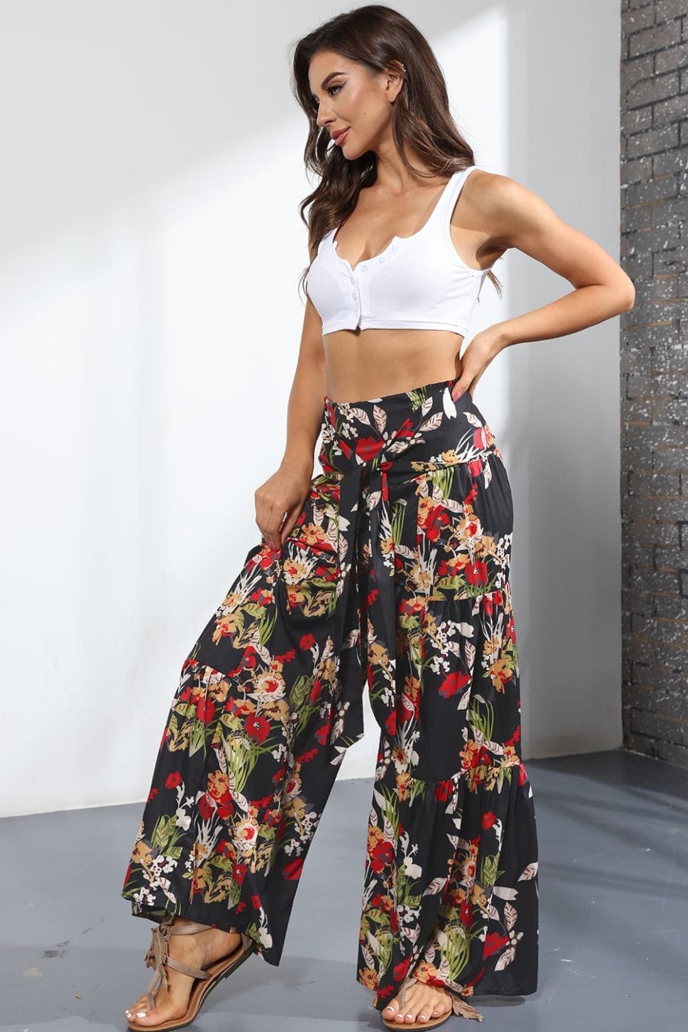 Printed High-Rise Tied Culottes - Runway Frenzy 