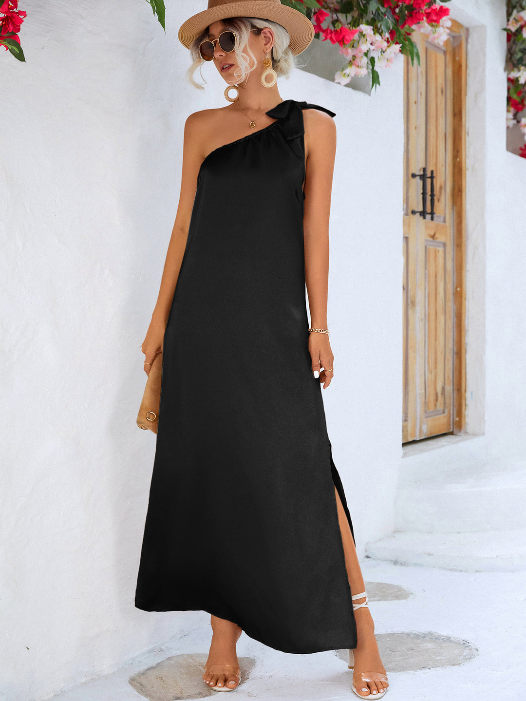 One-Shoulder Slit Maxi Dress - Runway Frenzy 