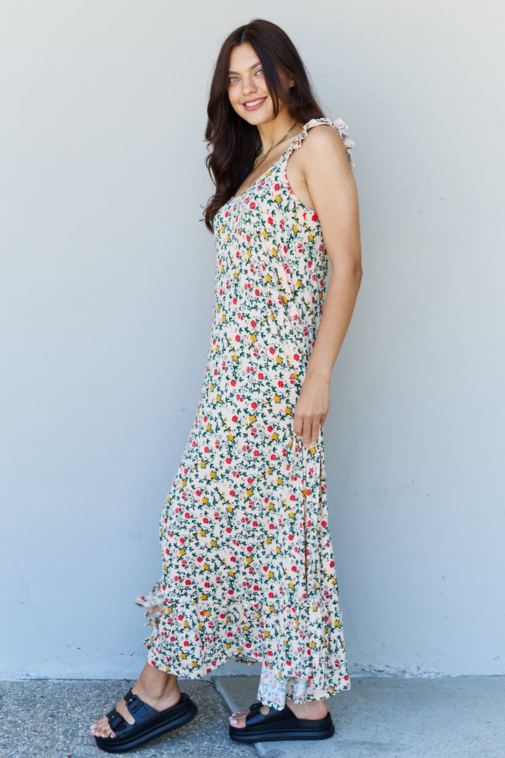 Doublju In The Garden Ruffle Floral Maxi Dress in Natural Rose - Runway Frenzy