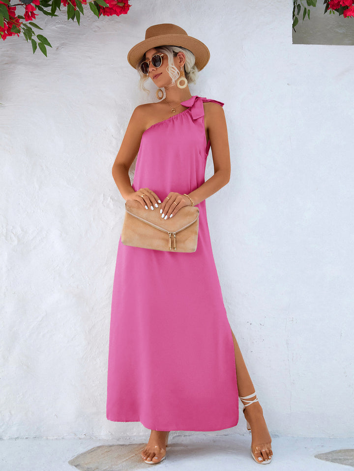 One-Shoulder Slit Maxi Dress - Runway Frenzy 