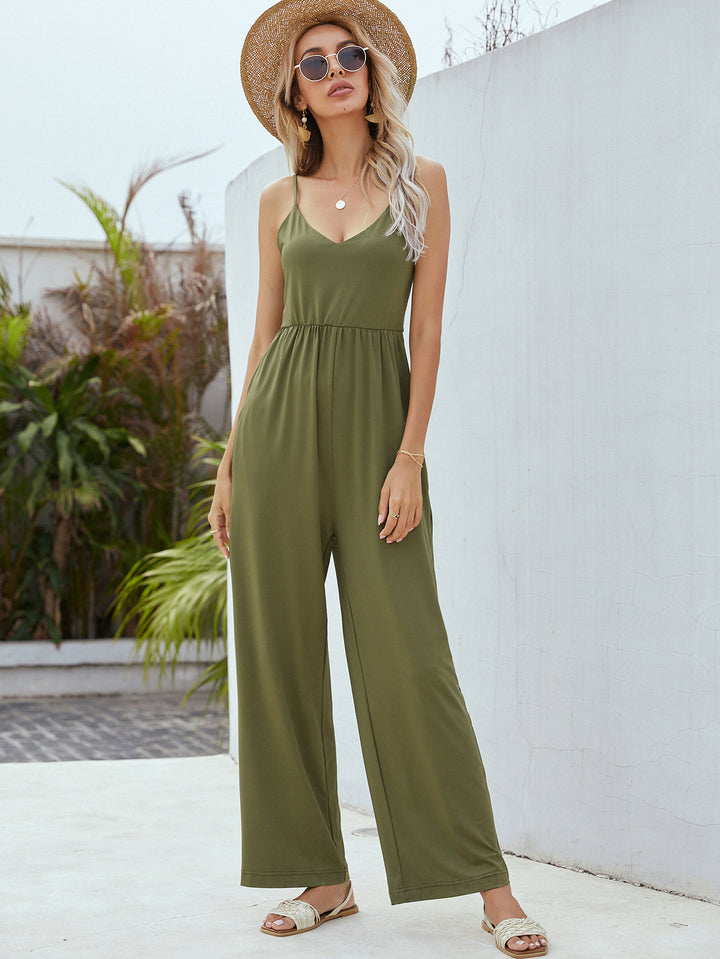Adjustable Spaghetti Strap Jumpsuit with Pockets - Runway Frenzy