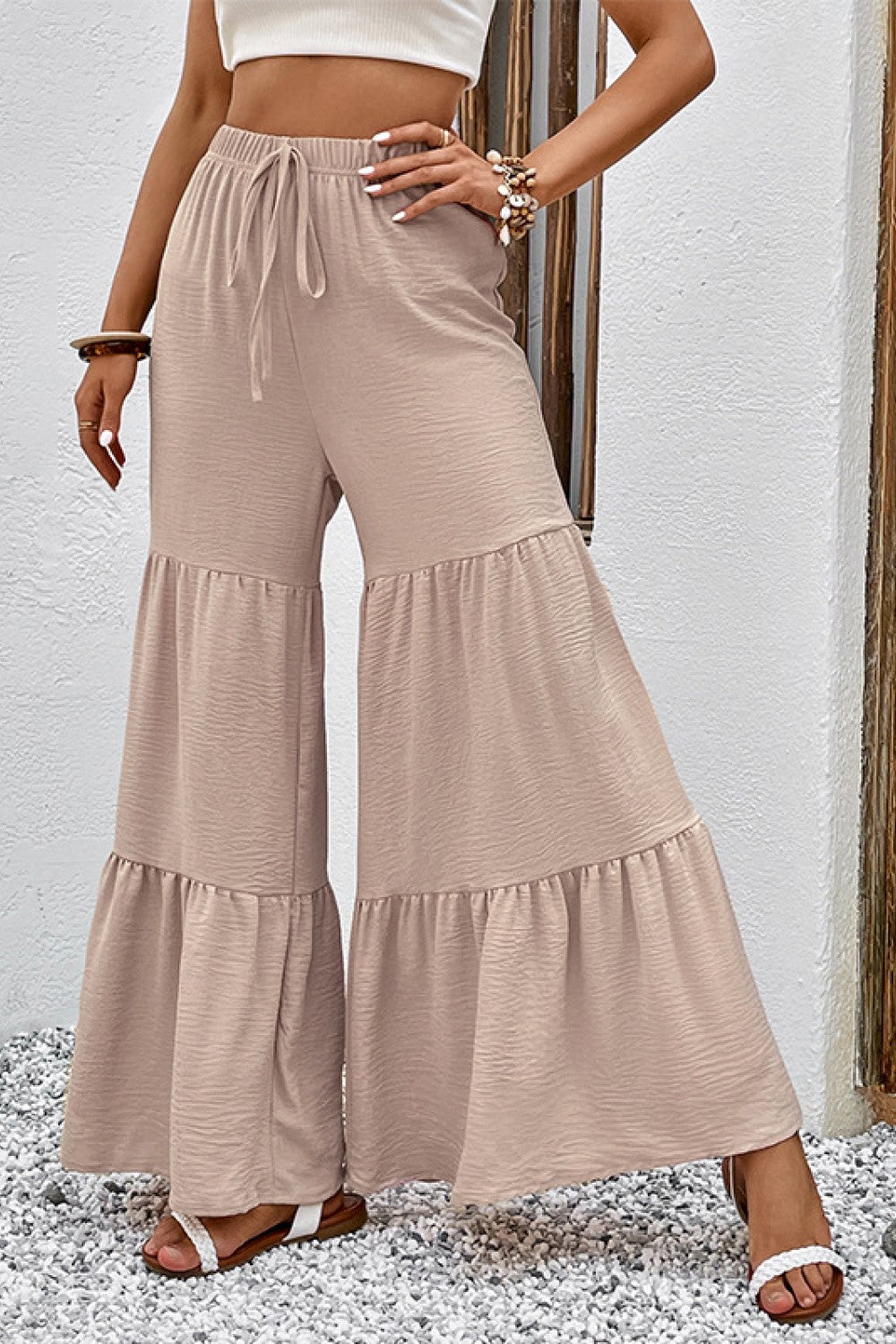 Drawstring Waist Tiered Flare Culottes - Runway Frenzy