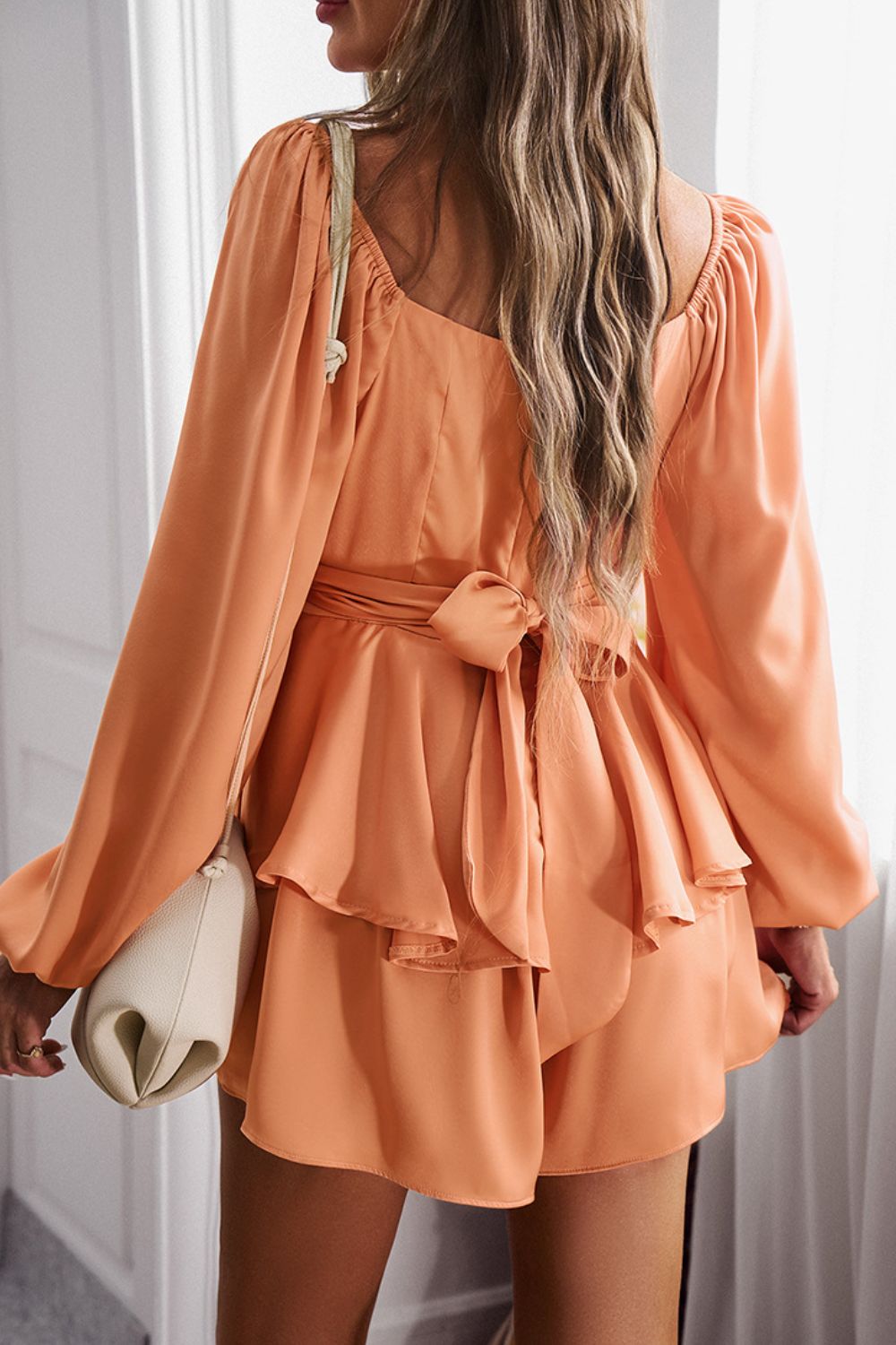 Long Balloon Sleeve Layered Romper - Runway Frenzy 