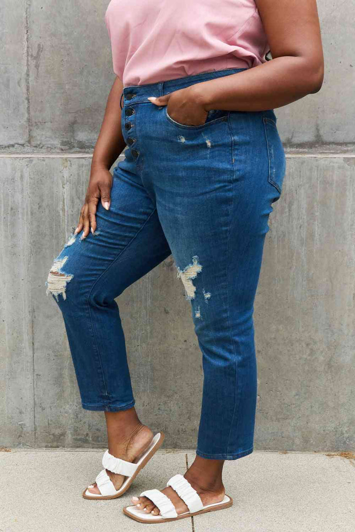 Judy Blue Melanie Full Size High Waisted Distressed Boyfriend Jeans Trendsi